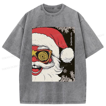 Tokyo-Tiger Cool Santa In Christmas Washed T-Shirt