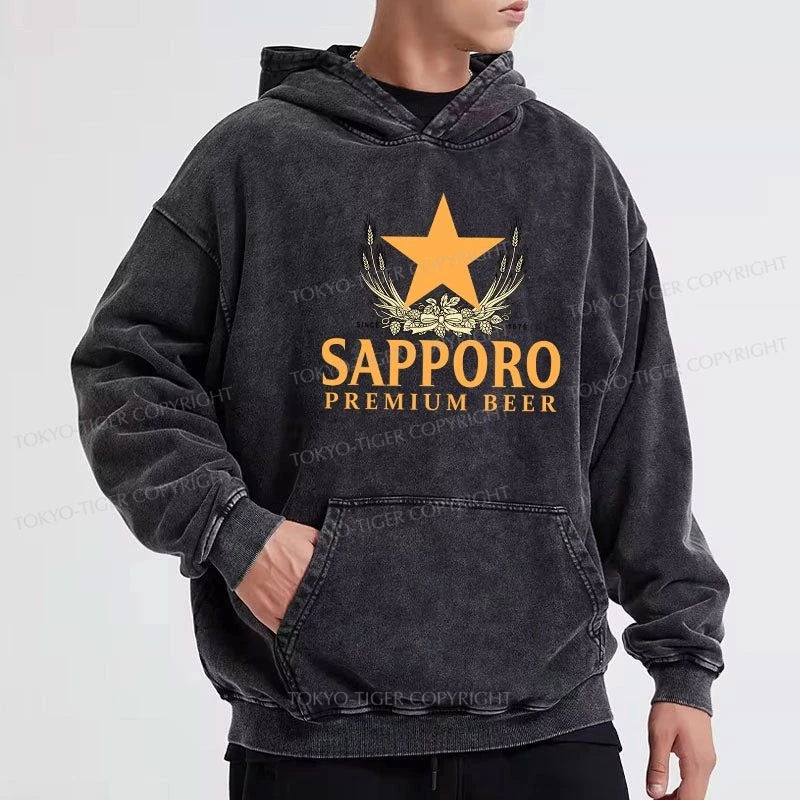 Tokyo-Tiger Sapporo Beer Logo Japanese Washed Hoodie