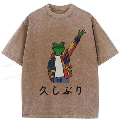 Tokyo-Tiger Hand Up Frog Japanese Washed T-Shirt