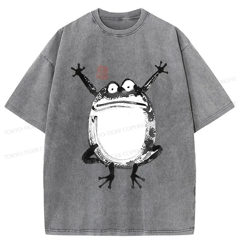 Tokyo-Tiger Funny Frog Jump Washed T-Shirt