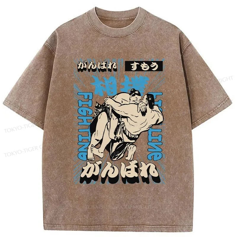 Tokyo-Tiger Sumo Fight Japanese Washed T-Shirt