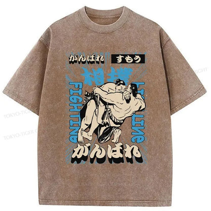 Tokyo-Tiger Sumo Fight Japanese Washed T-Shirt