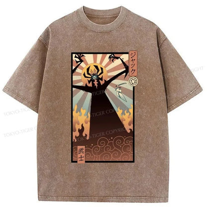 Tokyo-Tiger Japanese Ukiyo-e Samurai Washed T-Shirt