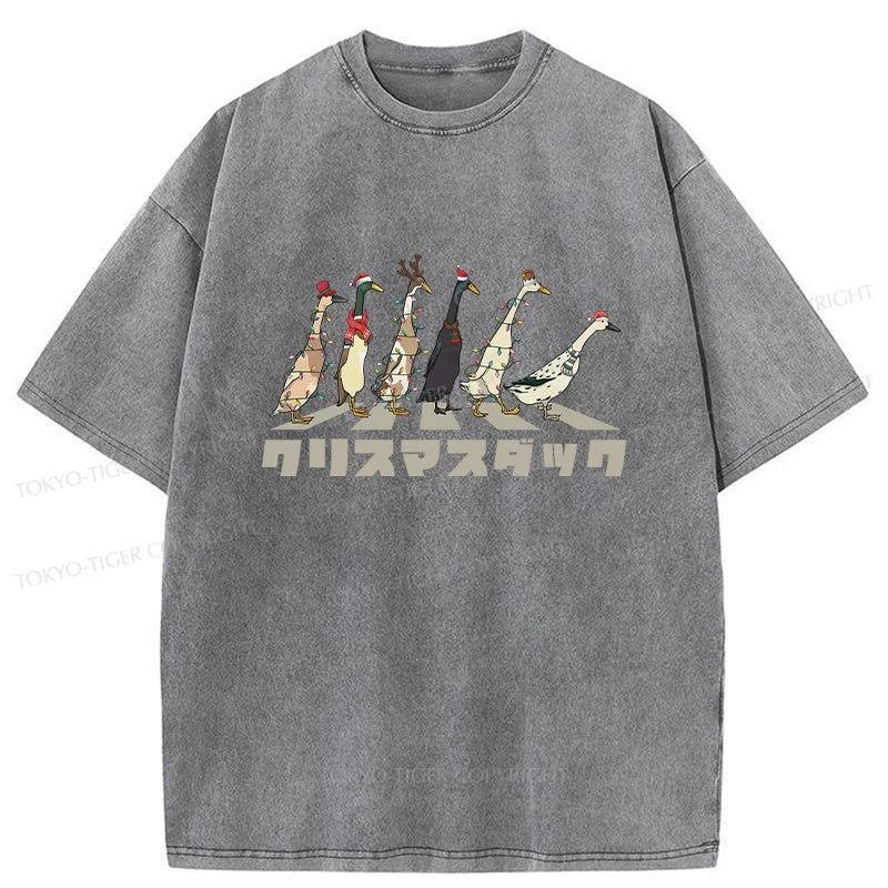 Tokyo-Tiger Funny Christmas Ducks Washed T-Shirt