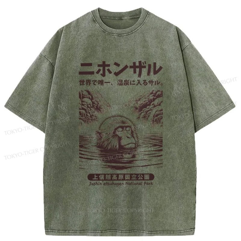 Tokyo-Tiger Macaque Monkey Hot Spring Washed T-Shirt