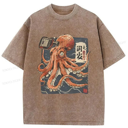 Tokyo-Tiger Octopus Drink Washed T-Shirt