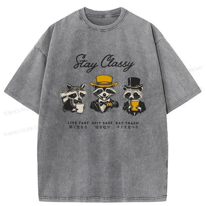 Tokyo-Tiger Stay Classy Raccoon Washed T-Shirt