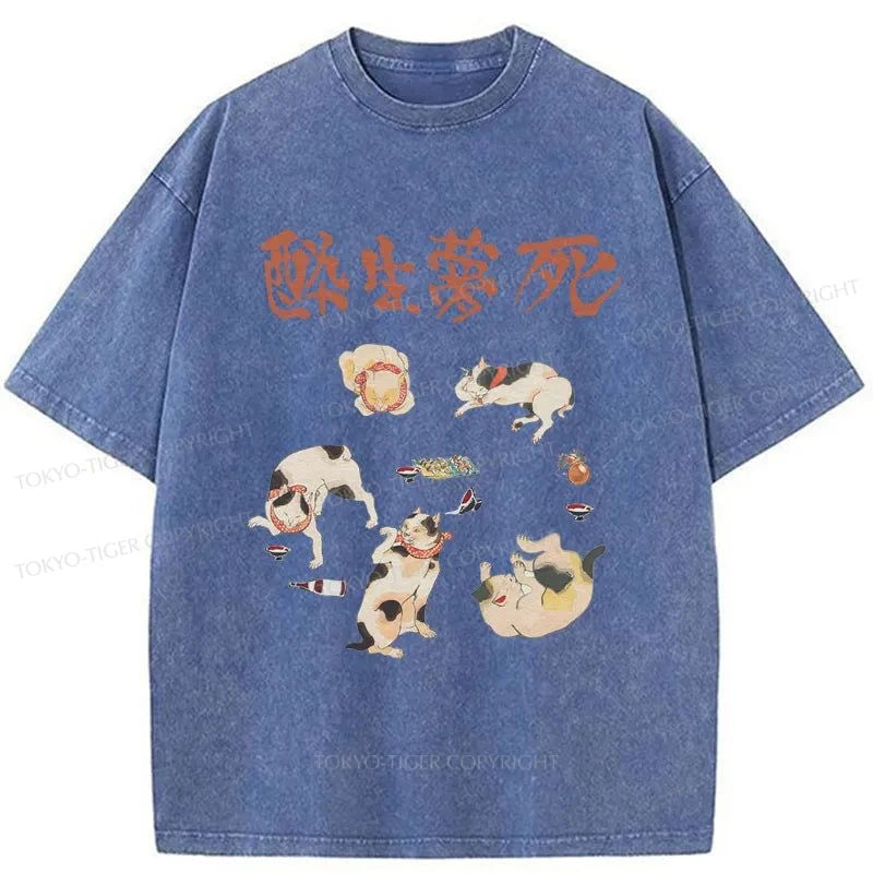 Tokyo-Tiger Drunken Cats Washed T-Shirt