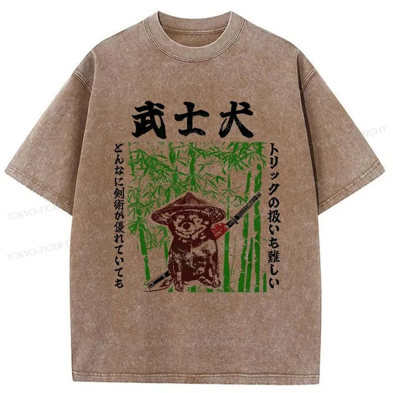 Tokyo-Tiger Samurai Dog Washed T-Shirt