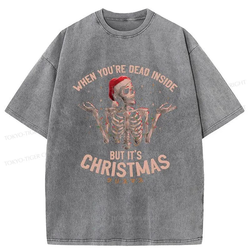 Tokyo-Tiger Skeleton Christmas Washed T-Shirt