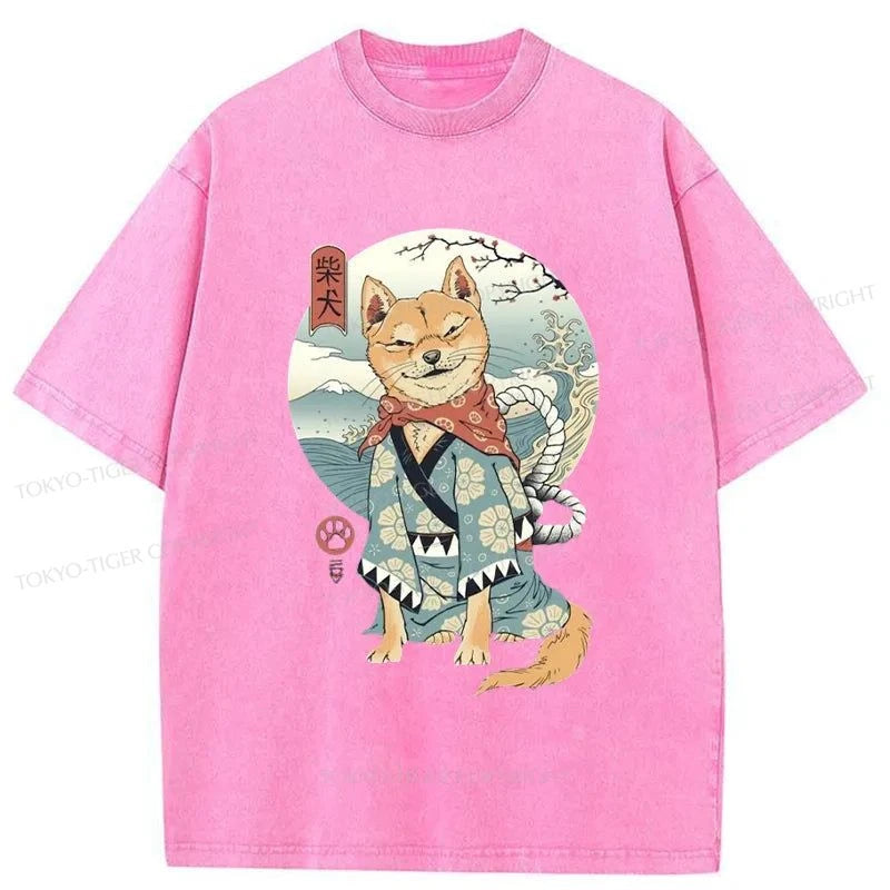 Tokyo-Tiger Samurai Shiba Dog Japanese Washed T-Shirt