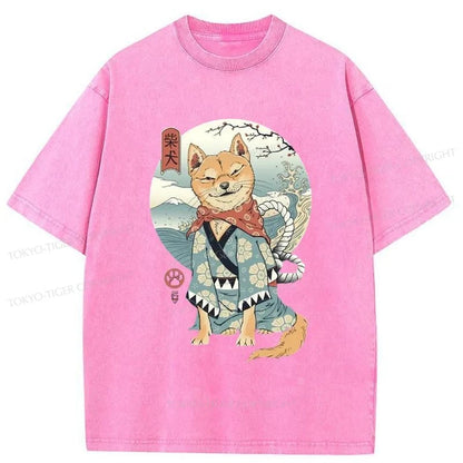 Tokyo-Tiger Samurai Shiba Dog Japanese Washed T-Shirt