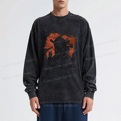 Tokyo-Tiger Ninja Frog Japanese Washed Long Sleeve T-Shirt