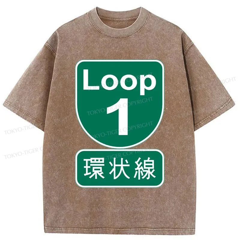 Tokyo-Tiger Osaka Loop Road Sign Japan Washed T-Shirt