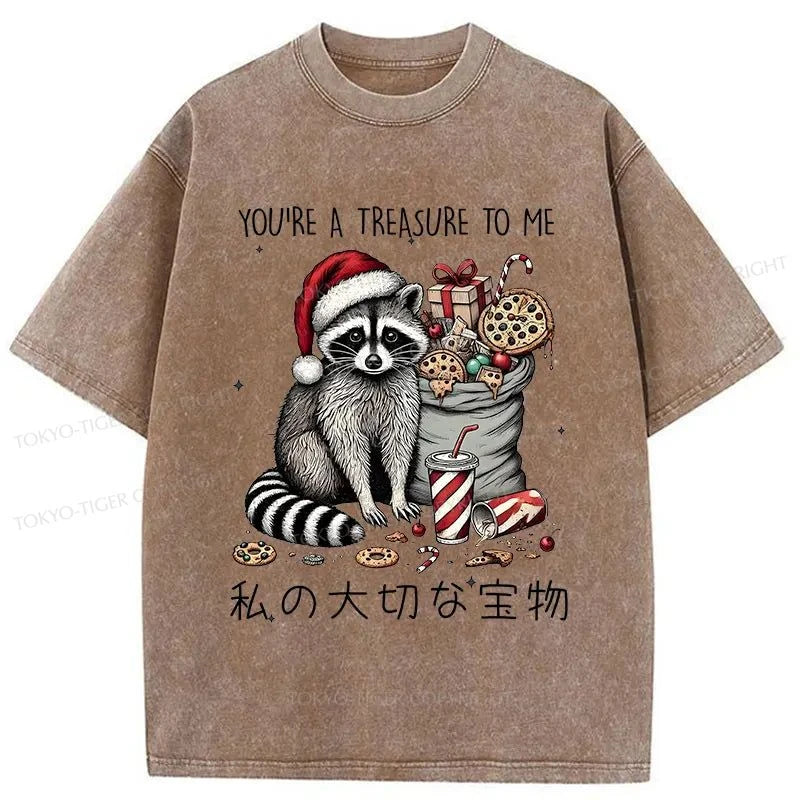 Tokyo-Tiger Cute Raccoon Christmas Washed T-Shirt