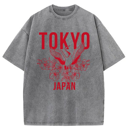 Tokyo-Tiger Crane Tokyo Japan Sakura Washed T-Shirt