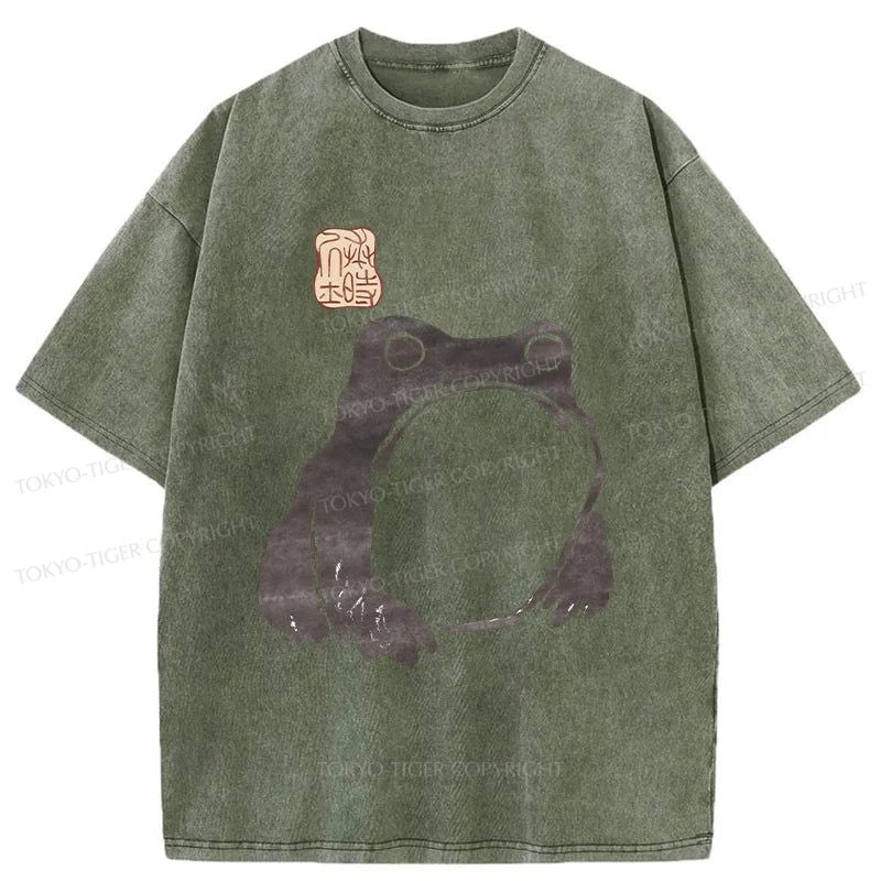 Tokyo-Tiger Matsumoto Hoji Woodblock Print Frog Washed T-Shirt