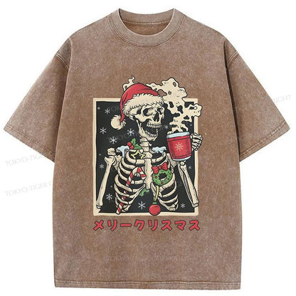 Tokyo-Tiger Skeleton Christmas Japanese Washed T-Shirt