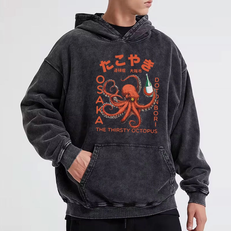 Tokyo-Tiger Octopus Drinks Soju Washed Hoodie