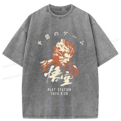 Tokyo-Tiger Wukong Game Washed T-Shirt