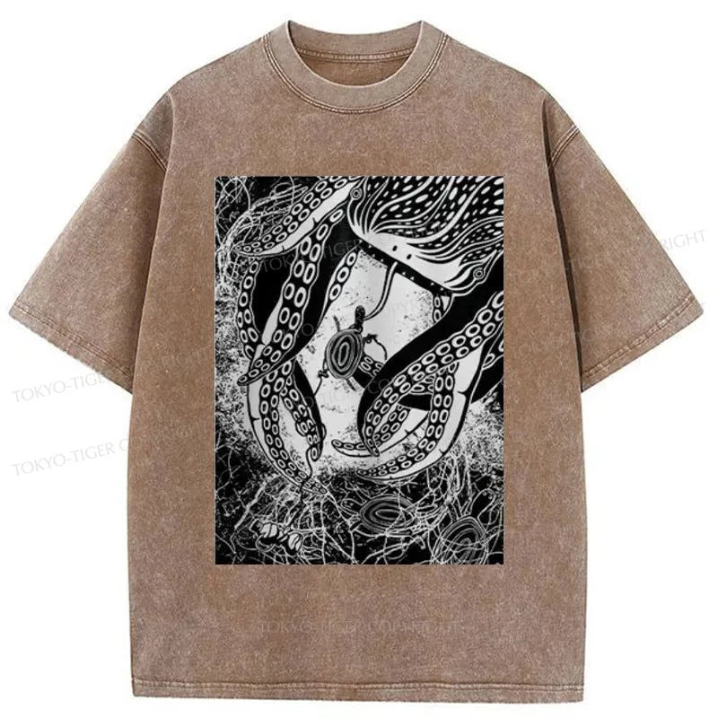 Tokyo-Tiger Blackwork Creatures Washed T-Shirt