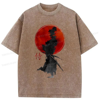 Tokyo-Tiger Cool Japanese Samurai Washed T-Shirt