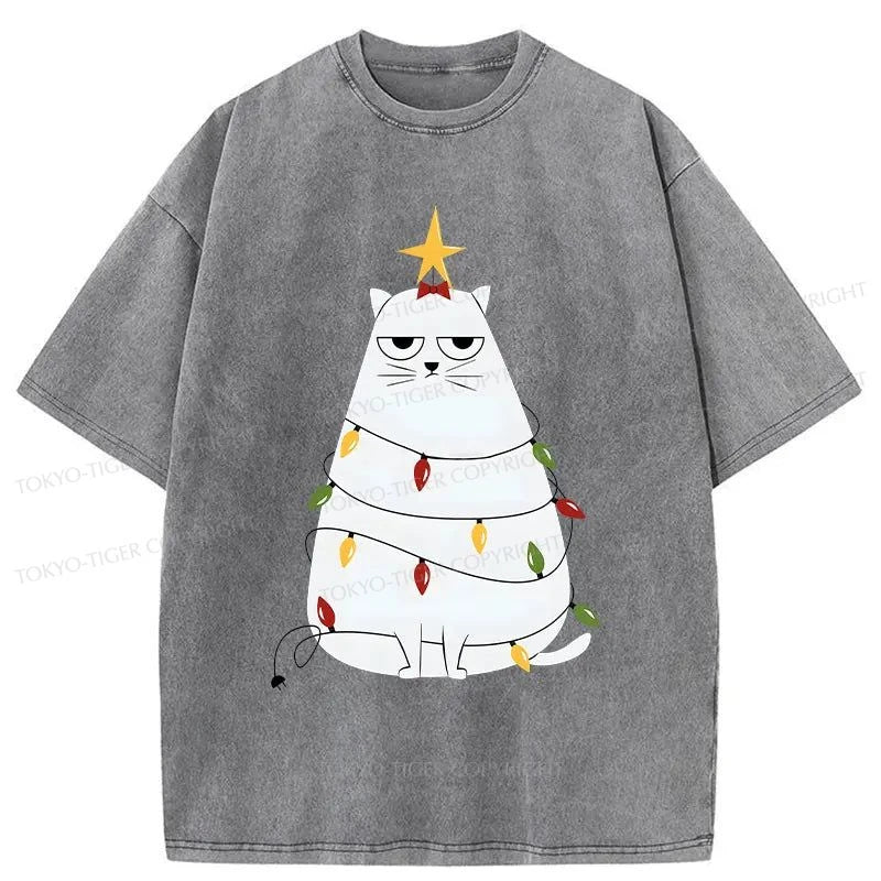 Tokyo-Tiger Chubby Cat Celebrates Christmas Washed T-Shirt