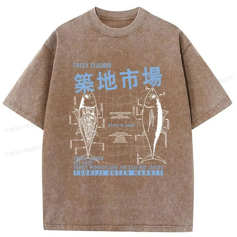 Tokyo-Tiger Tsukiji Fish Market Japan Washed T-Shirt