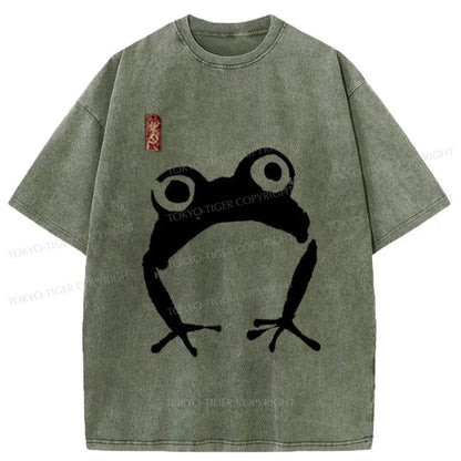 Tokyo-Tiger Japanese Woodblock Print Frog Washed T-Shirt