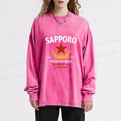 Tokyo-Tiger Sapporo Beer Essential Washed Long Sleeve T-Shirt