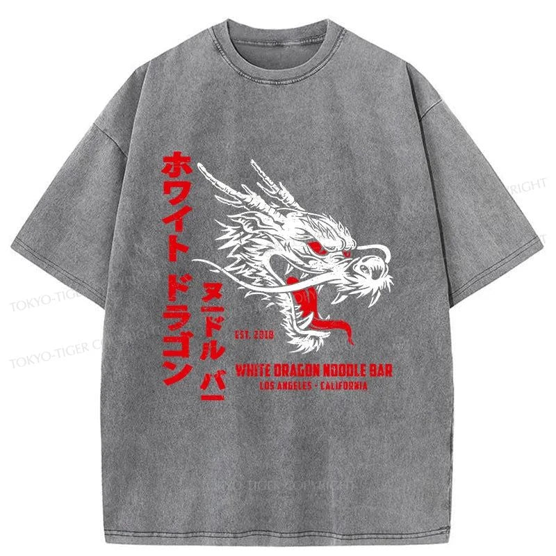 Tokyo-Tiger White Dragon Noodle Japanese Washed T-Shirt