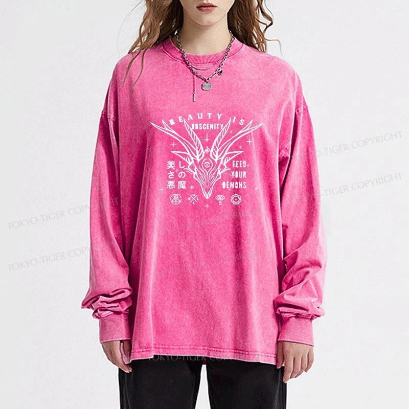 Tokyo-Tiger Beautiful Devil Japanese Washed Long Sleeve T-Shirt