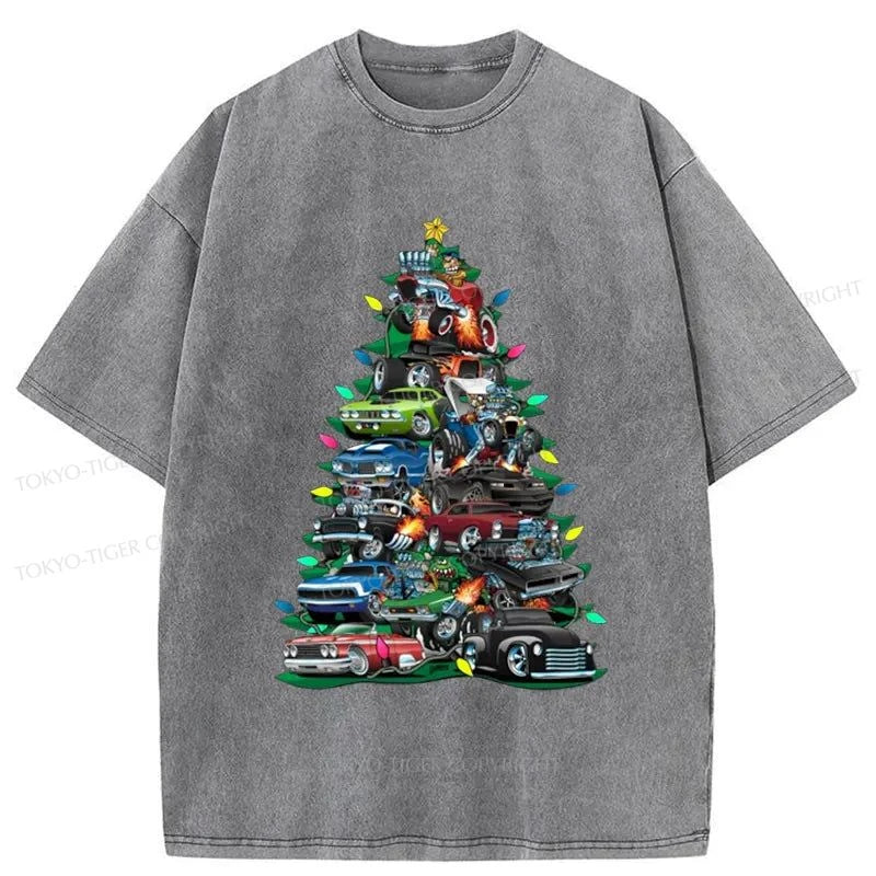 Tokyo-Tiger Christmas Tree Car Washed T-Shirt