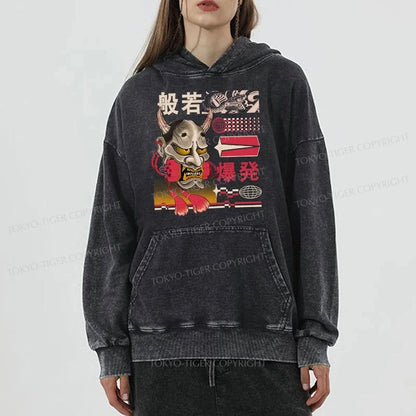 Tokyo-Tiger Hannya Mask Japanese Washed Hoodie