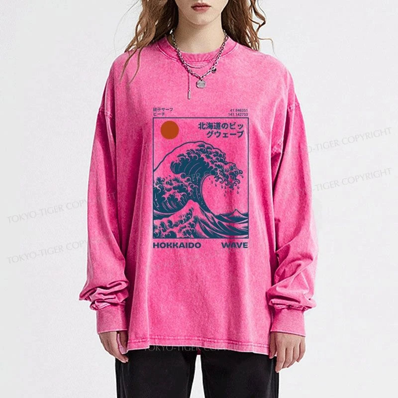 Tokyo-Tiger Hokkaido Wave Japan Washed Long Sleeve T-Shirt