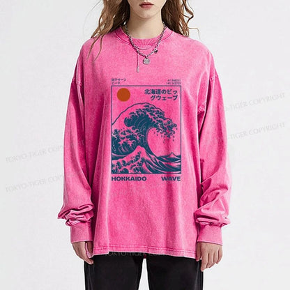 Tokyo-Tiger Hokkaido Wave Japan Washed Long Sleeve T-Shirt