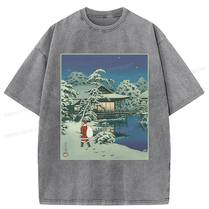 Tokyo-Tiger Ukiyoe Santa Claus Washed T-Shirt