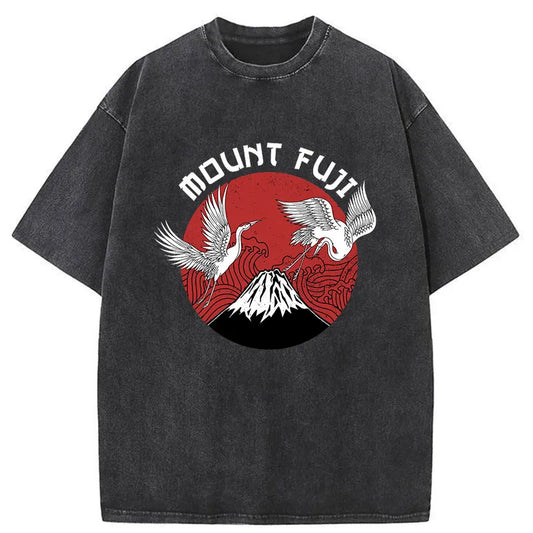 Tokyo-Tiger Fuji Mount Fujiyama Japanese Crane Washed T-Shirt