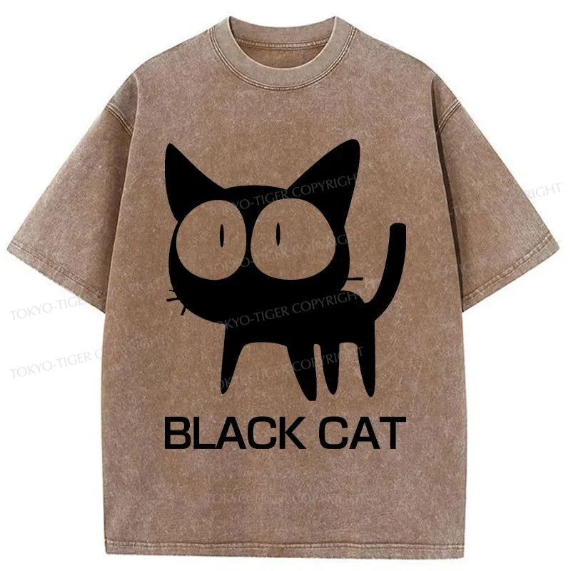 Tokyo-Tiger Black Cat Japanese Washed T-Shirt