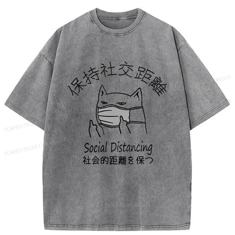 Tokyo-Tiger Social Distancing Cat Washed T-Shirt