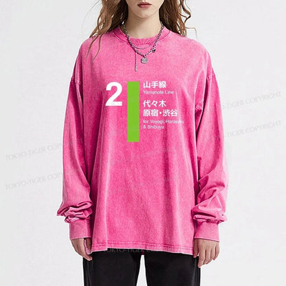 Tokyo-Tiger Yamanote Line Shibuya And Harajuku Washed Long Sleeve T-Shirt