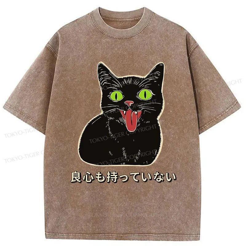 Tokyo-Tiger Cat Without A Conscience Washed T-Shirt