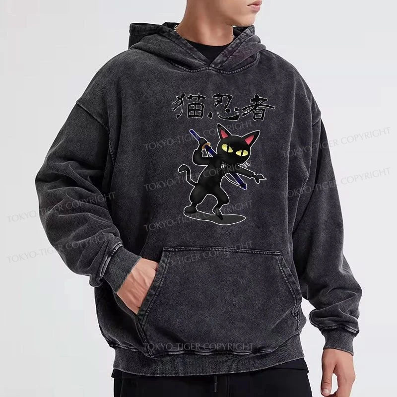 Tokyo-Tiger Ninja Cat Washed Hoodie