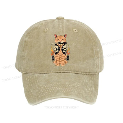 Tokyo-Tiger Catana Cat Skull Tattooed Samurai Washed Cap