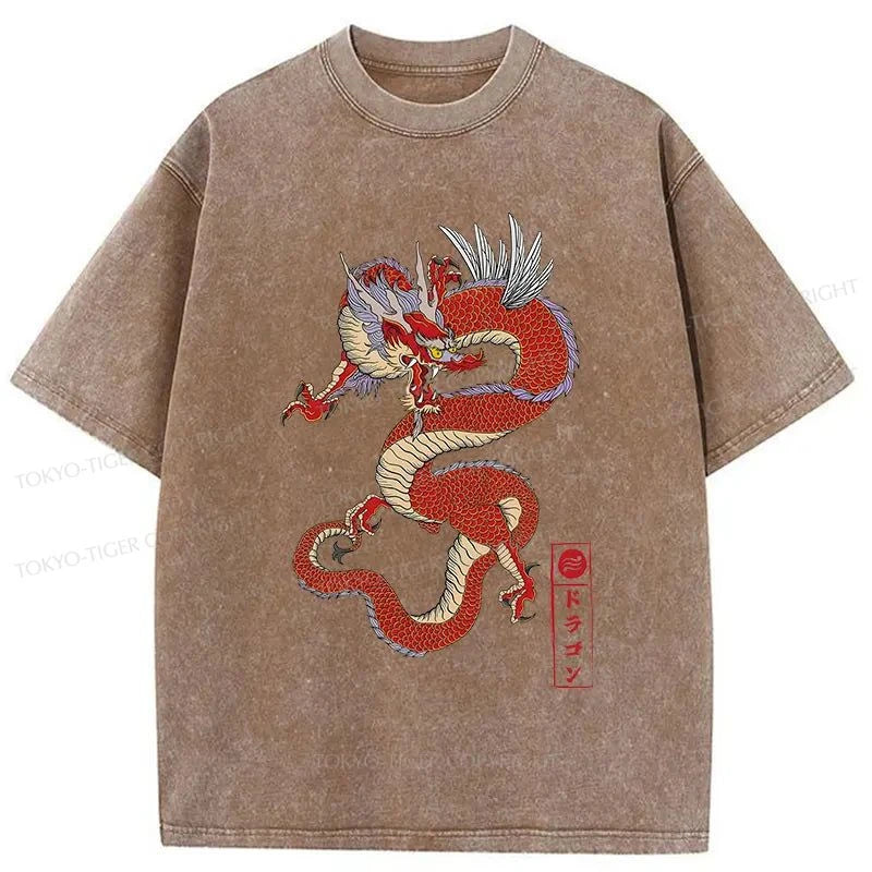 Tokyo-Tiger Japanese Traditional Dragon Washed T-Shirt