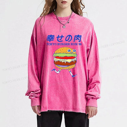 Tokyo-Tiger Tokyo Burger Run Japanese Washed Long Sleeve T-Shirt