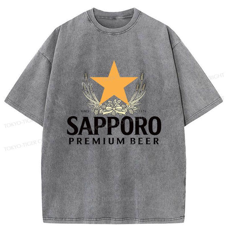 Tokyo-Tiger Sapporo Beer Logo Japanese Washed T-Shirt