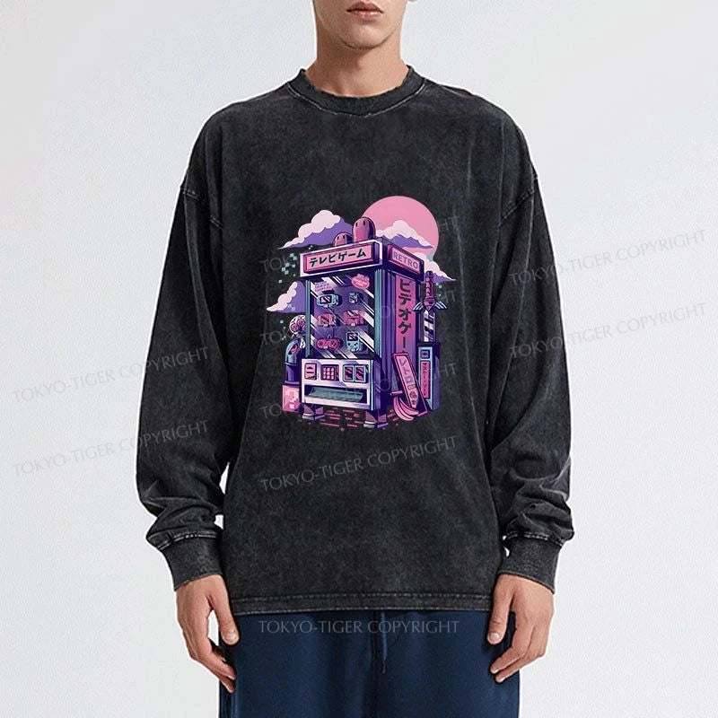 Tokyo-Tiger Japanese Vending Machines Washed Long Sleeve T-Shirt