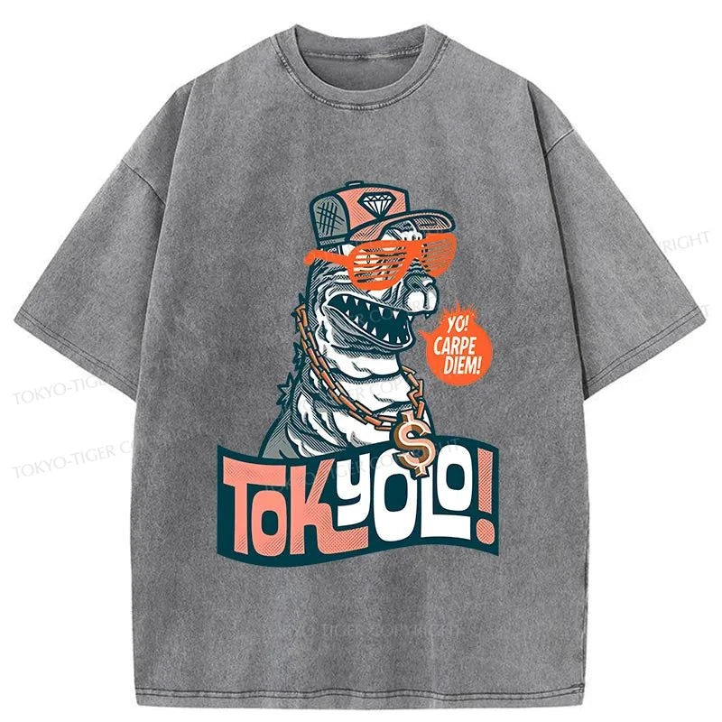 Tokyo-Tiger Stylish Dinosaur Washed T-Shirt