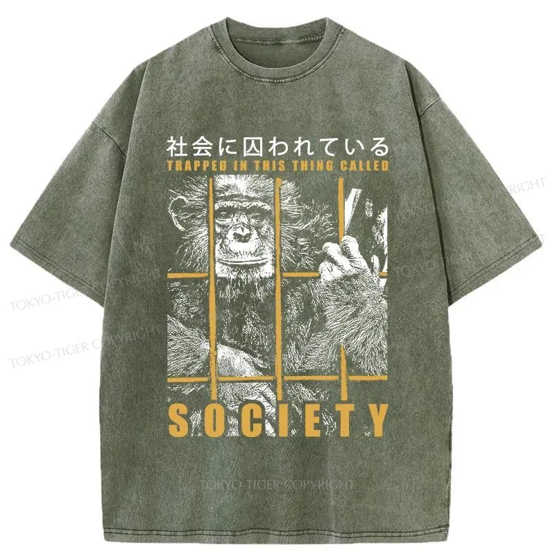 Tokyo-Tiger Trapped In Society Washed T-Shirt